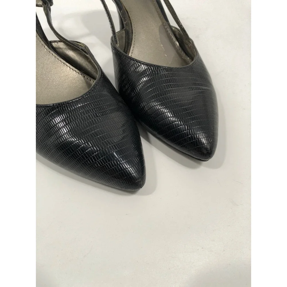 Bandolino Slingback Pointed Toe Kitten Heels Women 7.5 Black 90s Minimalist Chic